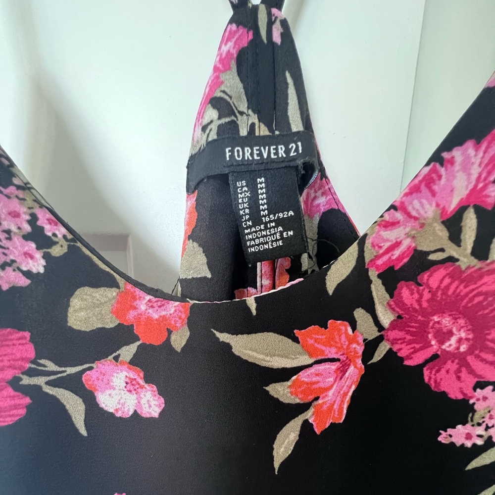 Black Floral Spaghetti Strap Cross Back Mini Dress - Picture 4 of 6